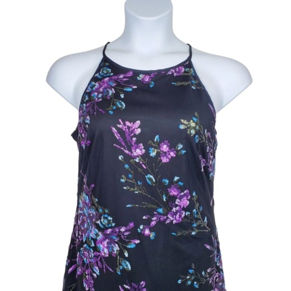 White House Black Market Black Purple Embellished Sequin Mini Shift Dress Size 4 - Picture 2 of 7